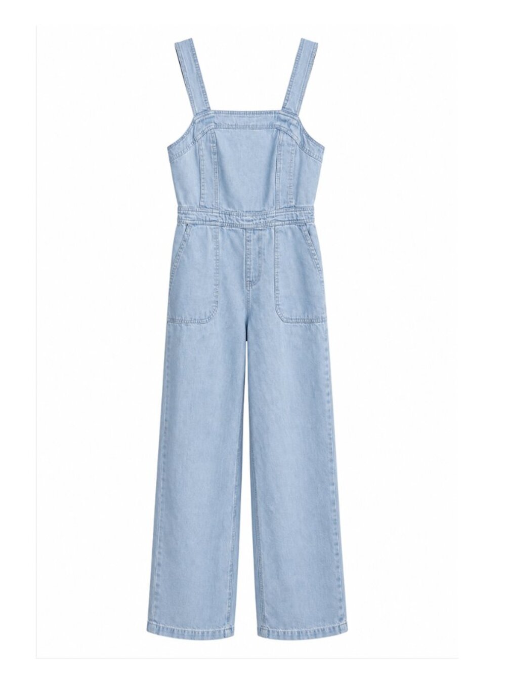JAPRA (size S) light-blue chambray smocked wide-leg jumpsuit